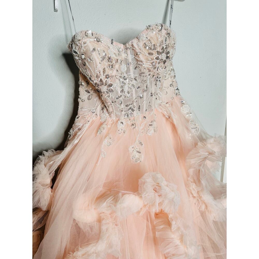 MAC DUGGAL Blush Pink Sheer Corset Hand Beaded Embroidered Ballroom Dress Size 8 - Picture 9 of 16